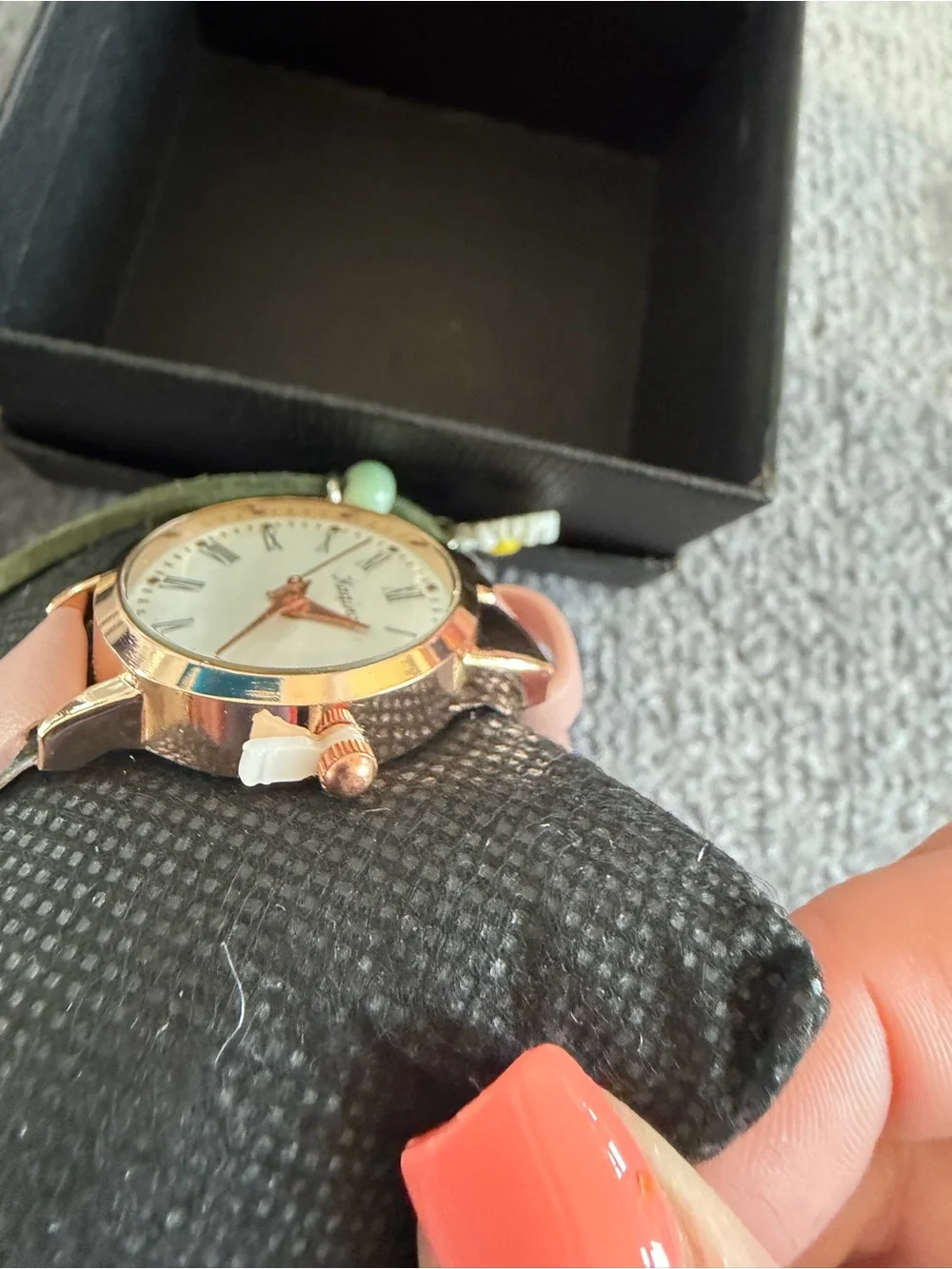 Girl’s Pink Leather Rose Gold Bow Strap Watch